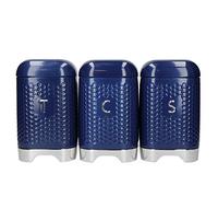 KitchenCraft Lovello - Set de 3 Boîtes à Thé / Café / Sucre, Finition Texturée, Livrées dans un Coffret Cadeau, Acier, Bleu Marine