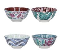 KitchenCraft Set de 4 bols en grès émaillé, Exotic, 15,5 x 7,5 cm, emballage cadeau, bleu, vert, rose