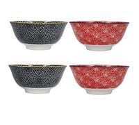 KitchenCraft Set de 4 bols en grès émaillé, fleurs rouges et noires, 15.5 x 7.5cm, emballage cadeau