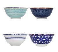 KitchenCraft Set de 4 bols en grès émaillé, teintes rouges et bleues, 15,5 x 7,5 cm, emballage cadeau