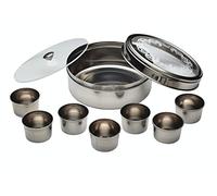 KitchenCraft World of Flavours Boîte à épices indienne pour Masala Dabba, 7 pots à épices + grandes épices + couvercle, acier inoxydable, 17 x 7 cm, argenté