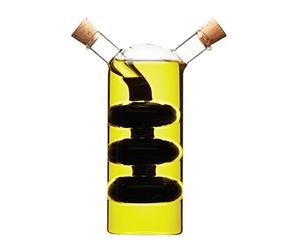KitchenCraft World Of Flavours - Distributeur D'Huile Et De Vinaigre En Verre, Bouteille D'Huile Et De Vinaigre 2 En 1, Bouteille Cruche Avec Bouchon En Liège, Design En Cascade, 100 + 300 Ml