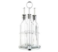 KitchenCraft World Of Flavours, Ensemble De Bouteilles D'Huile Et De Vinaigre Avec Support En Acier Inoxydable Et Bouchon Amovible, Bouteille D'Huile D'Olive Et Bouteille De Vinaigre, 4 Pièces