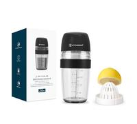 KITCHENDAO Shaker 2 en 1 pour vinaigrette avec presse-agrumes, bec verseur, étanche, poignée douce, passe au lave-vaisselle, sans BPA, distributeur de vinaigrette maison pour huile et vinaigre, noir