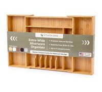 KitchenEdge Organisateur d'argenterie, de couverts et d'ustensiles de qualité supérieure pour tiroirs de cuisine, extensible jusqu'à 83 cm de large, 11 compartiments, 100% bambou
