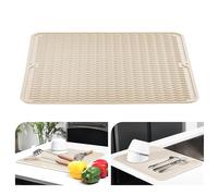 KitchenRaku Tapis d'égouttement 40x45cm, en silicone résistant à la chaleur antidérapant pour évier, tapis d'égouttoir, dessous d'égouttage, set de table (Beige)