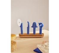 KITCHENWARE STUDIO - Ensemble de 4 ustensiles de cuisine avec support en bois - Bleu cobalt