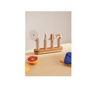 KITCHENWARE STUDIO - Ensemble de 4 ustensiles de cuisine avec support en bois - Sable