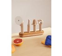 KITCHENWARE STUDIO - Ensemble de 4 ustensiles de cuisine avec support en bois - Sable