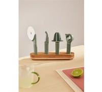 KITCHENWARE STUDIO - Ensemble de 4 ustensiles de cuisine avec support en bois - Sauge
