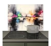 KitchenYeah© Anti Éclaboussure Cuisine 80x52 cm Plaque Chaleur Crédence sur Mesure Protection Mur, Projection Abstrait - Explosion de Couleurs - Paysage