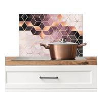 KitchenYeah© Anti Éclaboussure Cuisine Aluminium Plaque Anti Chaleur | 60x40 cm - Crédence Sur Mesure Protection Mur Credence+cuisine Vintage - Marbre - Or - Rose - Aspect marbre