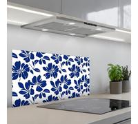 KitchenYeah© Crédence Adhésive Cuisine 45x90 cm Résistant À La Chaleur Plaque Adhesif Fond De Hotte Interieur Cuisson Sur Mesure Floral - Moderne - Bleu