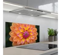 KitchenYeah© Crédence Adhésive Cuisine 45x90 cm Résistant À La Chaleur Plaque Adhesif Fond De Hotte Interieur Cuisson Sur Mesure Dahlia - Fleur - Orange