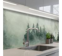 KitchenYeah© Crédence Adhésive Cuisine 60x200 cm Résistant À La Chaleur Plaque Adhesif Fond De Hotte Interieur Cuisson Sur Mesure Forêt - Brouillard - Arbres - Nature