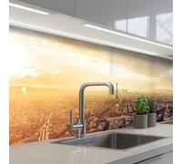 KitchenYeah© Crédence Adhésive Cuisine 60x200 cm Résistant À La Chaleur Plaque Adhesif Fond De Hotte Interieur Cuisson Sur Mesure Paris - Skyline - Coucher Soleil - Villes