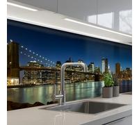 KitchenYeah© Crédence Adhésive Cuisine 60x200 cm Résistant À La Chaleur Plaque Adhesif Fond De Hotte Interieur Cuisson Sur Mesure Lumières Ville - Soir - Skyline - Pont