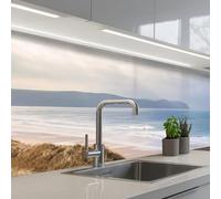 KitchenYeah© Crédence Adhésive Cuisine 60x250 cm Résistant À La Chaleur Plaque Adhesif Fond De Hotte Interieur Cuisson Sur Mesure Dune - Plage - Eau
