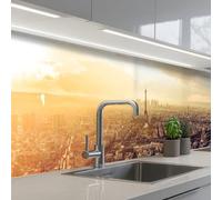 KitchenYeah© Crédence Adhésive Cuisine 60x300 cm Résistant À La Chaleur Plaque Adhesif Fond De Hotte Interieur Cuisson Sur Mesure Paris - Skyline - Coucher Soleil - Villes