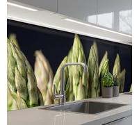 KitchenYeah© Crédence Adhésive Cuisine 60x300 cm Résistant À La Chaleur Plaque Adhesif Fond De Hotte Interieur Cuisson Sur Mesure Asperges - Vertes - Noires