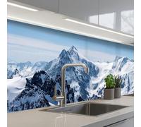 KitchenYeah© Crédence Adhésive Cuisine 60x300 cm Résistant À La Chaleur Plaque Adhesif Fond De Hotte Interieur Cuisson Sur Mesure Paysage - Montagnes - Neige - Blanc