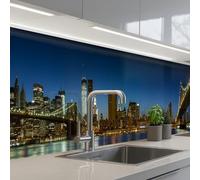 KitchenYeah© Crédence Adhésive Cuisine 60x350 cm Résistant À La Chaleur Plaque Adhesif Fond De Hotte Interieur Cuisson Sur Mesure Lumières Ville - Soir - Skyline - Pont