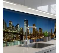 KitchenYeah© Crédence Adhésive Cuisine 60x400 cm Résistant À La Chaleur Plaque Adhesif Fond De Hotte Interieur Cuisson Sur Mesure Lumières Ville - Soir - Skyline - Pont