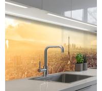 KitchenYeah© Crédence Adhésive Cuisine 60x500 cm Résistant À La Chaleur Plaque Adhesif Fond De Hotte Interieur Cuisson Sur Mesure Paris - Skyline - Coucher Soleil - Villes