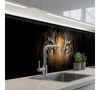 KitchenYeah© Crédence Adhésive Cuisine 60x500 cm Résistant À La Chaleur Plaque Adhesif Fond De Hotte Interieur Cuisson Sur Mesure Tigre - Noir - Animal