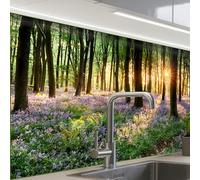 KitchenYeah© Crédence Adhésive Cuisine 60x80 cm Résistant À La Chaleur Plaque Adhesif Fond De Hotte Interieur Cuisson Sur Mesure Forêt - Fleurs - Lavande - Soleil - Violet - Nature