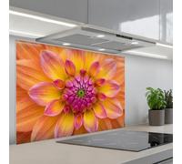 KitchenYeah© Crédence Adhésive Cuisine 60x90 cm Résistant À La Chaleur Plaque Adhesif Fond De Hotte Interieur Cuisson Sur Mesure Dahlia - Fleur - Orange