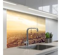 KitchenYeah© Crédence Adhésive Cuisine 80x100 cm Résistant À La Chaleur Plaque Adhesif Fond De Hotte Interieur Cuisson Sur Mesure Paris - Skyline - Coucher Soleil - Villes