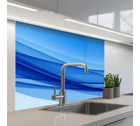 KitchenYeah© Crédence Adhésive Cuisine 80x100 cm Résistant À La Chaleur Plaque Adhesif Fond De Hotte Interieur Cuisson Sur Mesure Vagues - Clair - Bleu