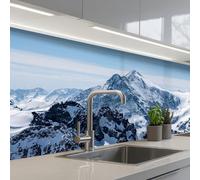 KitchenYeah© Crédence Adhésive Cuisine 80x150 cm Résistant À La Chaleur Plaque Adhesif Fond De Hotte Interieur Cuisson Sur Mesure Paysage - Montagnes - Neige - Blanc