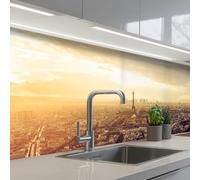 KitchenYeah© Crédence Adhésive Cuisine 80x150 cm Résistant À La Chaleur Plaque Adhesif Fond De Hotte Interieur Cuisson Sur Mesure Paris - Skyline - Coucher Soleil - Villes