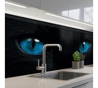 KitchenYeah© Crédence Adhésive Cuisine 80x150 cm Résistant À La Chaleur Plaque Adhesif Fond De Hotte Interieur Cuisson Sur Mesure Chat - Bleu - Animal - Noir