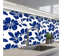 KitchenYeah© Crédence Adhésive Cuisine 80x150 cm Résistant À La Chaleur Plaque Adhesif Fond De Hotte Interieur Cuisson Sur Mesure Floral - Moderne - Bleu
