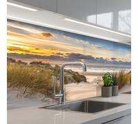 KitchenYeah© Crédence Adhésive Cuisine 80x150 cm Résistant À La Chaleur Plaque Adhesif Fond De Hotte Interieur Cuisson Sur Mesure Plage - Dune - Herbe - Coucher soleil - Mer