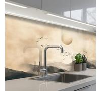 KitchenYeah© Crédence Adhésive Cuisine 80x150 cm Résistant À La Chaleur Plaque Adhesif Fond De Hotte Interieur Cuisson Sur Mesure Paysage - Japandi - oiseau