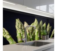 KitchenYeah© Crédence Adhésive Cuisine 80x200 cm Résistant À La Chaleur Plaque Adhesif Fond De Hotte Interieur Cuisson Sur Mesure Asperges - Vertes - Noires