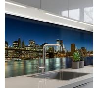 KitchenYeah© Crédence Adhésive Cuisine 80x200 cm Résistant À La Chaleur Plaque Adhesif Fond De Hotte Interieur Cuisson Sur Mesure Lumières Ville - Soir - Skyline - Pont