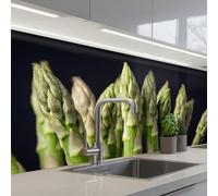 KitchenYeah© Crédence Adhésive Cuisine 80x250 cm Résistant À La Chaleur Plaque Adhesif Fond De Hotte Interieur Cuisson Sur Mesure Asperges - Vertes - Noires