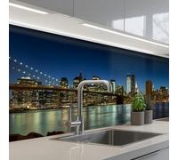 KitchenYeah© Crédence Adhésive Cuisine 80x250 cm Résistant À La Chaleur Plaque Adhesif Fond De Hotte Interieur Cuisson Sur Mesure Lumières Ville - Soir - Skyline - Pont