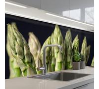 KitchenYeah© Crédence Adhésive Cuisine 80x300 cm Résistant À La Chaleur Plaque Adhesif Fond De Hotte Interieur Cuisson Sur Mesure Asperges - Vertes - Noires