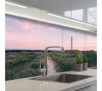 KitchenYeah© Crédence Adhésive Cuisine 80x300 cm Résistant À La Chaleur Plaque Adhesif Fond De Hotte Interieur Cuisson Sur Mesure Phare - Paysage de dunes - Mer