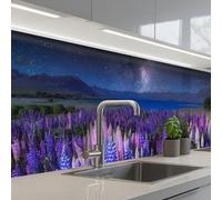 KitchenYeah© Crédence Adhésive Cuisine 80x300 cm Résistant À La Chaleur Plaque Adhesif Fond De Hotte Interieur Cuisson Sur Mesure Fleurs - Nuit - Lupin - Ciel étoilé - Violet - Nature