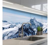 KitchenYeah© Crédence Adhésive Cuisine 80x300 cm Résistant À La Chaleur Plaque Adhesif Fond De Hotte Interieur Cuisson Sur Mesure Paysage - Montagnes - Neige - Blanc
