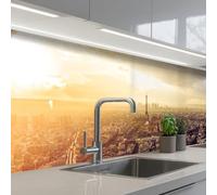 KitchenYeah© Crédence Adhésive Cuisine 80x300 cm Résistant À La Chaleur Plaque Adhesif Fond De Hotte Interieur Cuisson Sur Mesure Paris - Skyline - Coucher Soleil - Villes