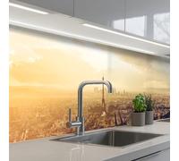 KitchenYeah© Crédence Adhésive Cuisine 80x500 cm Résistant À La Chaleur Plaque Adhesif Fond De Hotte Interieur Cuisson Sur Mesure Paris - Skyline - Coucher Soleil - Villes