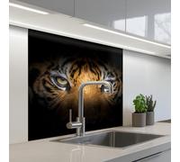 KitchenYeah© Crédence Adhésive Cuisine 80x80 cm Résistant À La Chaleur Plaque Adhesif Fond De Hotte Interieur Cuisson Sur Mesure Tigre - Noir - Animal